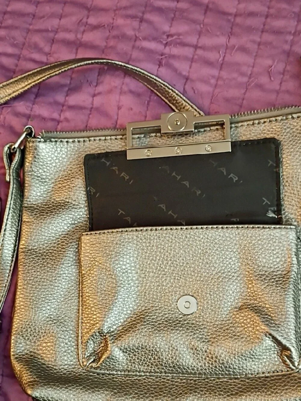 Tahari Metallic Silver Crossbody Bag